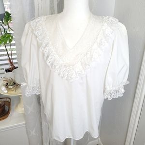 Vintage lace boho ruffle white top cottage core prarie country nashville